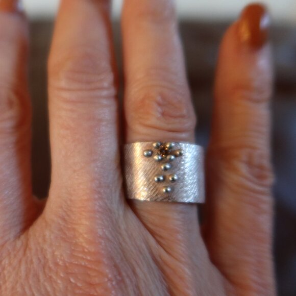 NWOT $400 Dahlia Kanner Sterling Silver & Cognac diamond bumpy ring with stone 6 - Picture 1 of 15